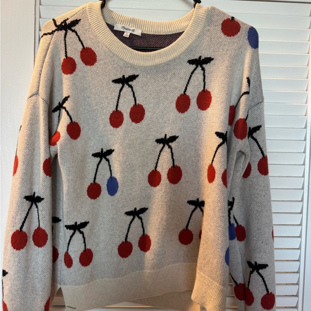 Madewell Cherry Pattern Sweater - Cream, Red, Blue
